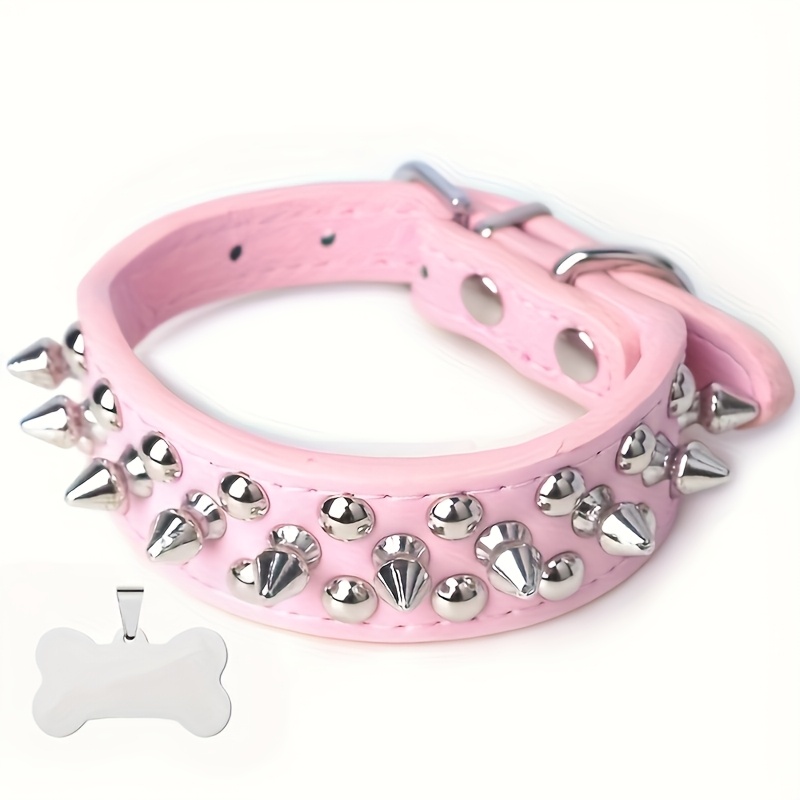 TEMU Pet Collars, Metal Studded Pet Collars, Prevent , Personalized Custom Nameplates