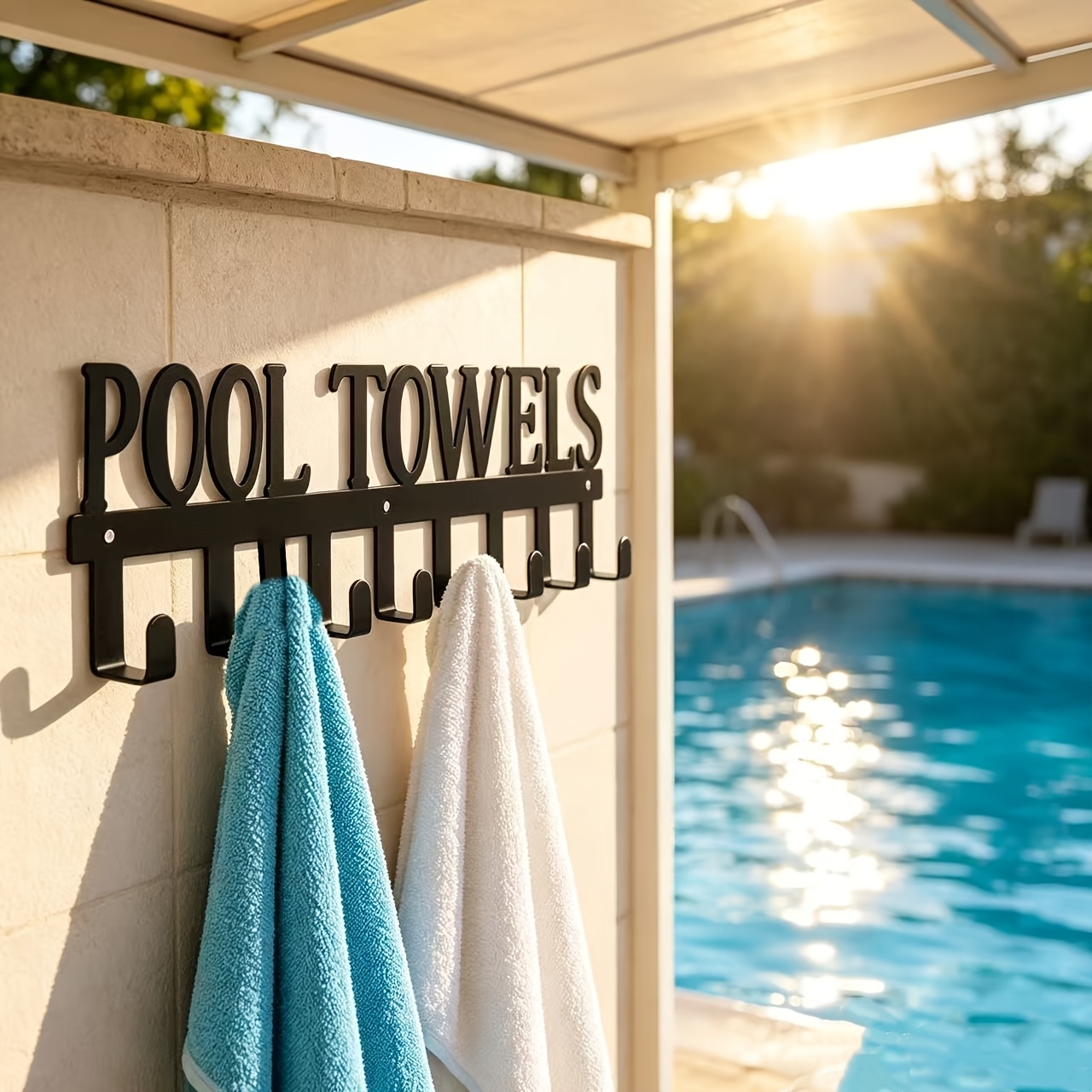 TEMU 1pc Of Pool-specific Metal Towel Hook | Outdoor Pool Wall-mounted Storage, Hanging Bath Towels/swimsuits/swim Goggles/beach Bags, Courtyard