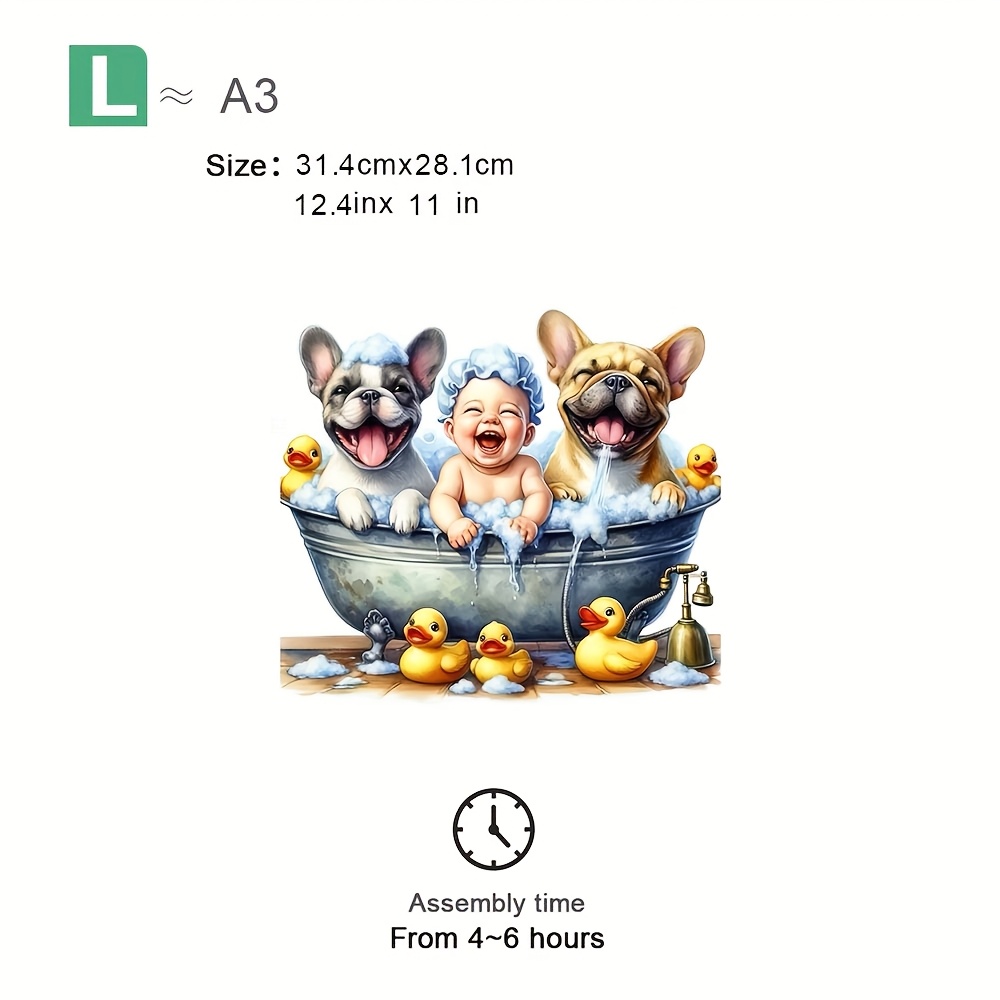 TEMU Wooden Puzzle Toys Boys And Puppy Bathing Pattern Unique Irregular Animal Shape Block Puzzle Adult And Children Family Interactive Game