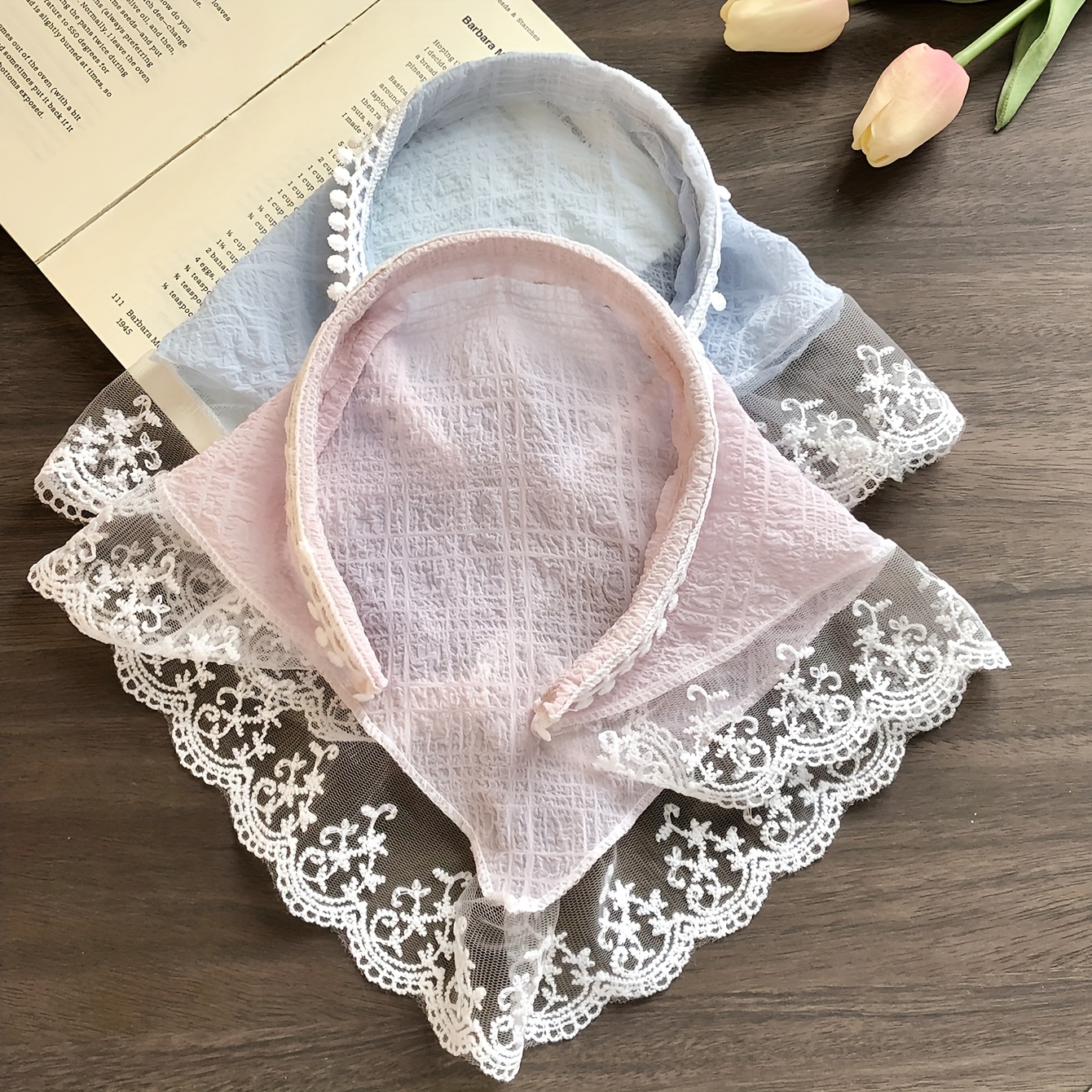 TEMU 2pcs Set Of Lace Trim Triangle Headband, Fashion Mesh Girly All-match Headband, Suitable For Women's Vacation And Play
