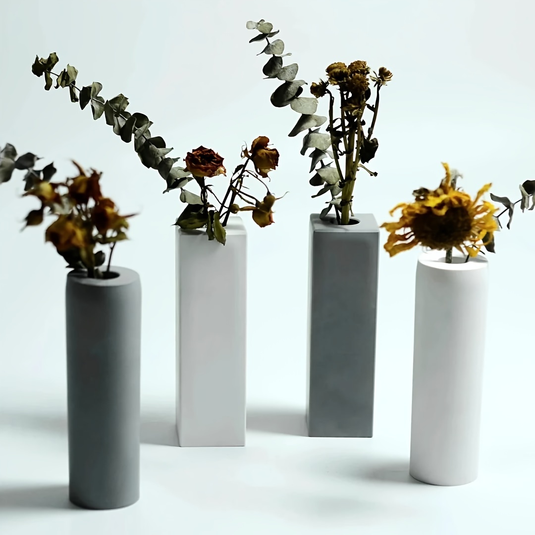 

1pc Modern Minimalist Vase Diy Flower Arrangement, Silicone Mold For Handmade Cement Plaster Ornament, Home Garden Decor, Rectangular & Cylindrical Design, Elegant Tabletop Decoration
