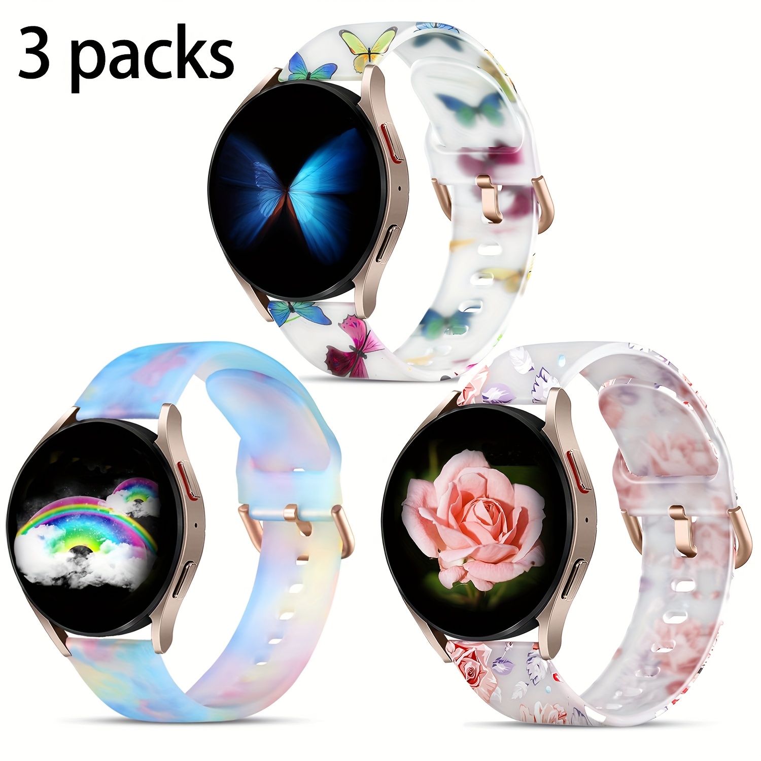 E-shop 3er-Pack leichte bequeme bedruckte Armbänder, kompatibel mit for Samsung Galaxy Watch 7/6/5/4 Armbändern, Galaxy Watch 6/4 Classic, Watch 5 Pro