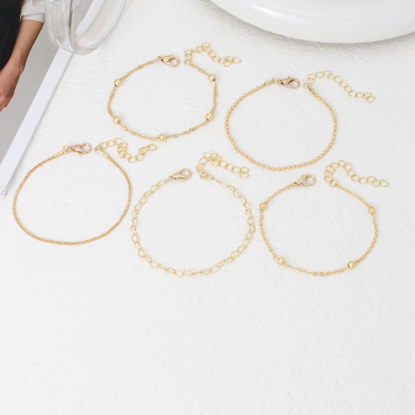 TEMU 5pcs Women's Bracelets, Fashion Hollow Love Heart Chain Bead Chain Stainless Steel Bracelet Set, Party Banquet Jewelry Additions