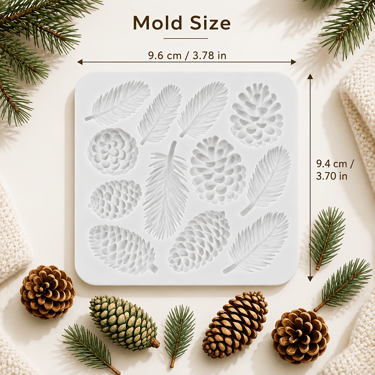 TEMU 1pc Christmas Pine Cone Silicone Mold, Candle Mold, Soap Mold, Resin Molds, Diy Soft Pottery Clay Drop Glue Decorative Mold, Moldes Para Velas,