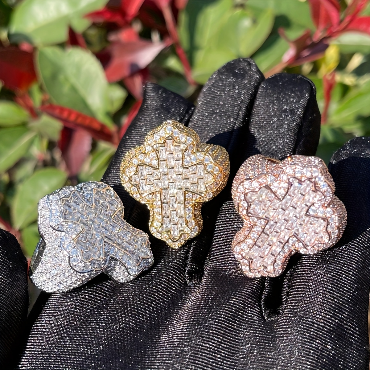 1pc mens hip hop curved trapezoidal cross   golden electroplated sparkling accents edgy religious symbol jewelry for   parties holidays special occasions hip hop jewelry party accessories stylish cross rings goldplated jewelry holiday accessories   plating fashionforward men