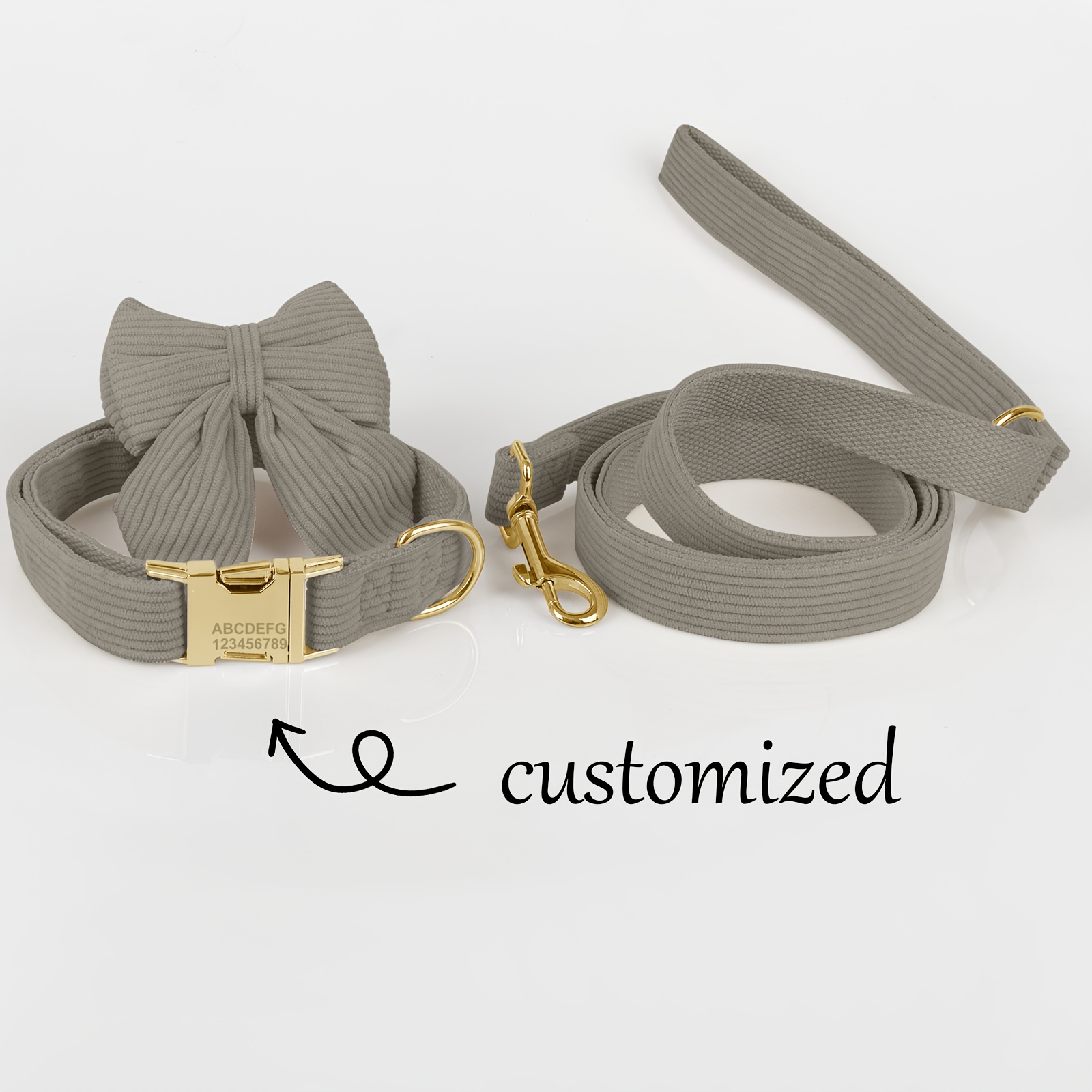 Personalized Velvet Dog Collar and Leash Set, 3pcs