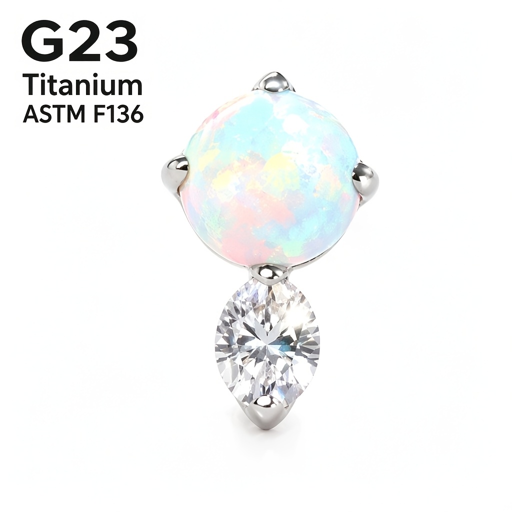 G23 Titanium Alloy Stud Earring with Blue Opal