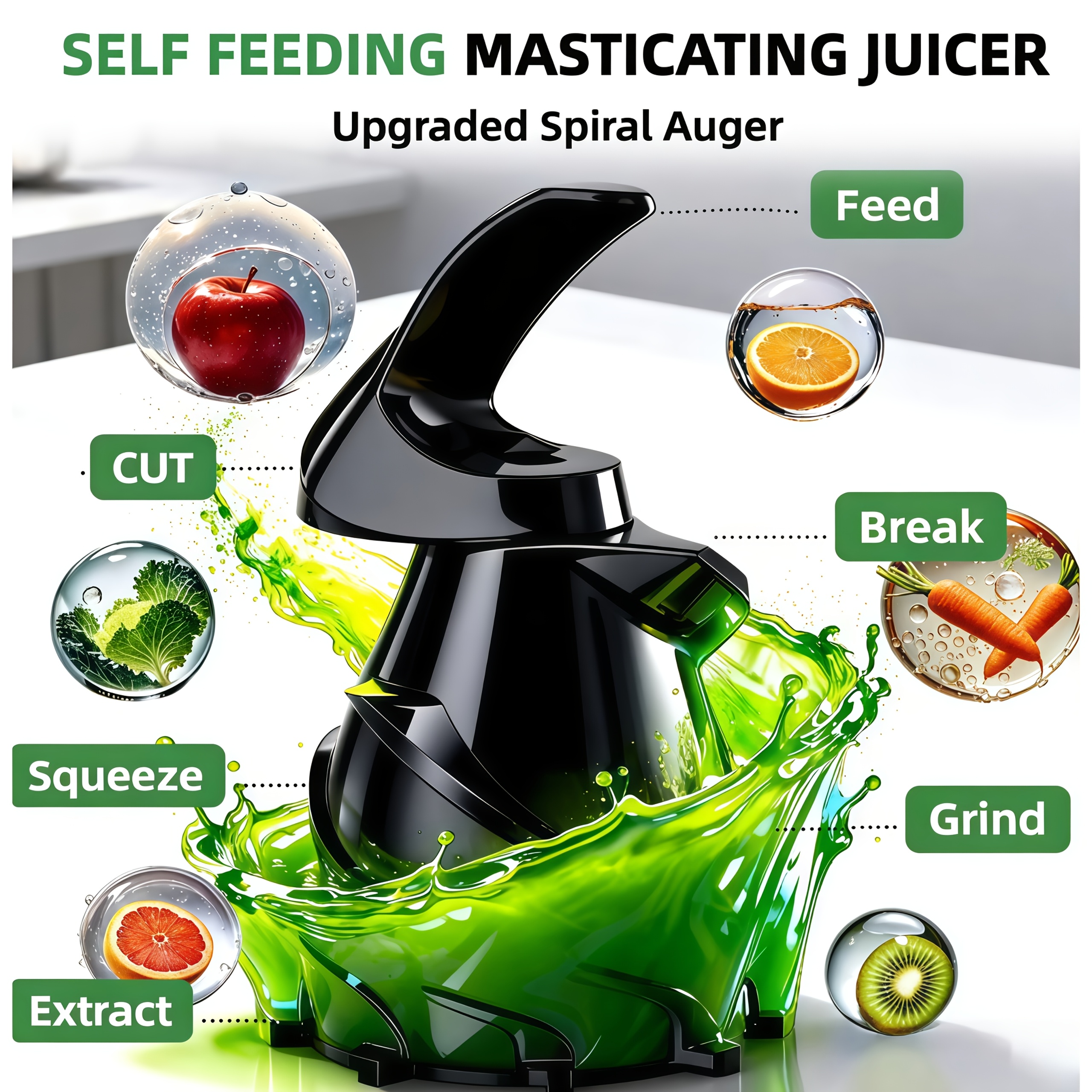 Celiberry Slow-Speed Masticating Juicer with 4.25-Inch Wide Feed Chute, Quiet Operation, Easy to Clean, Multiple Colors Available