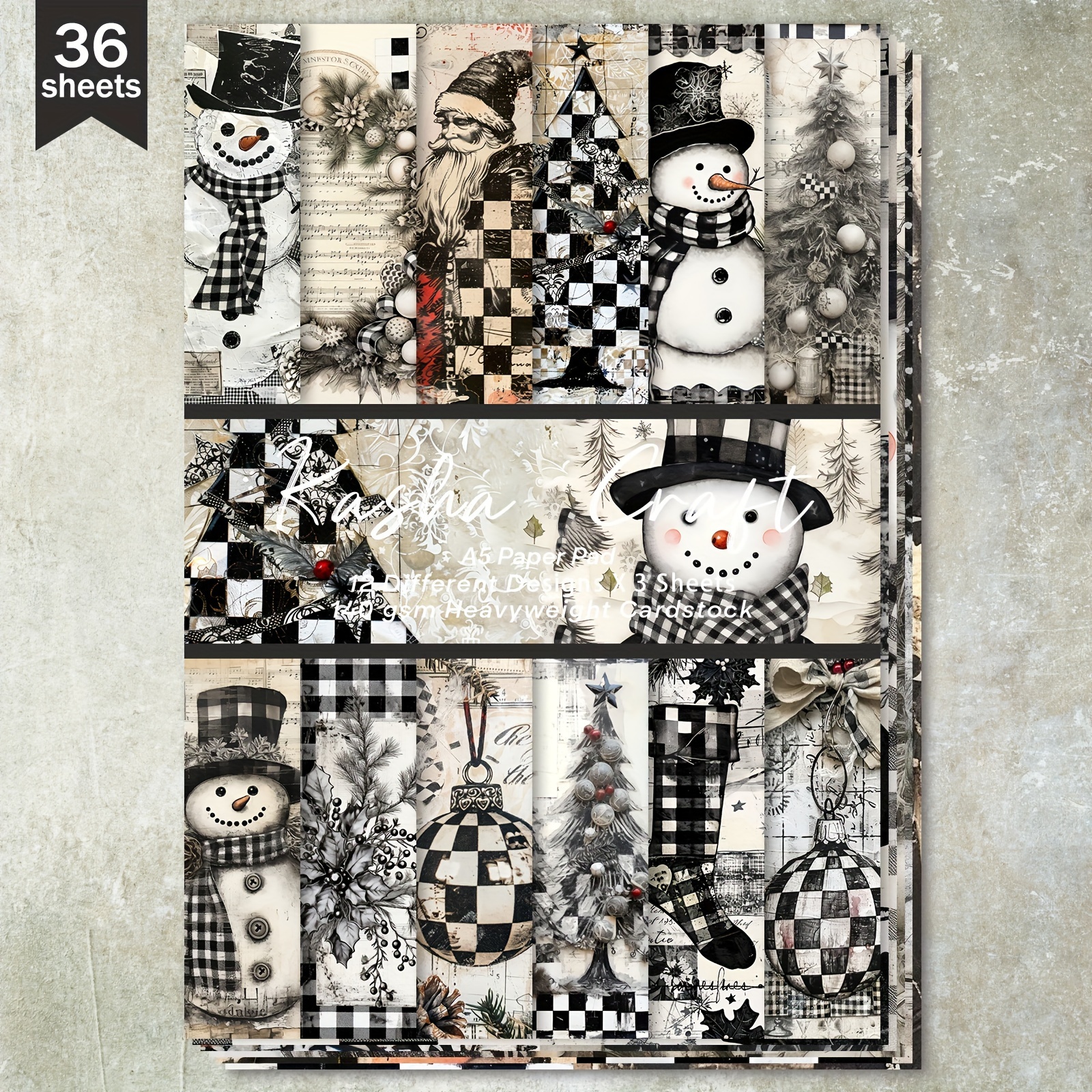 

36 Sheets Of A5 Dark-style Christmas Black And White Christmas Themed Paper - Perfect For Bullet Journals, Scrapbooking, And Crafts