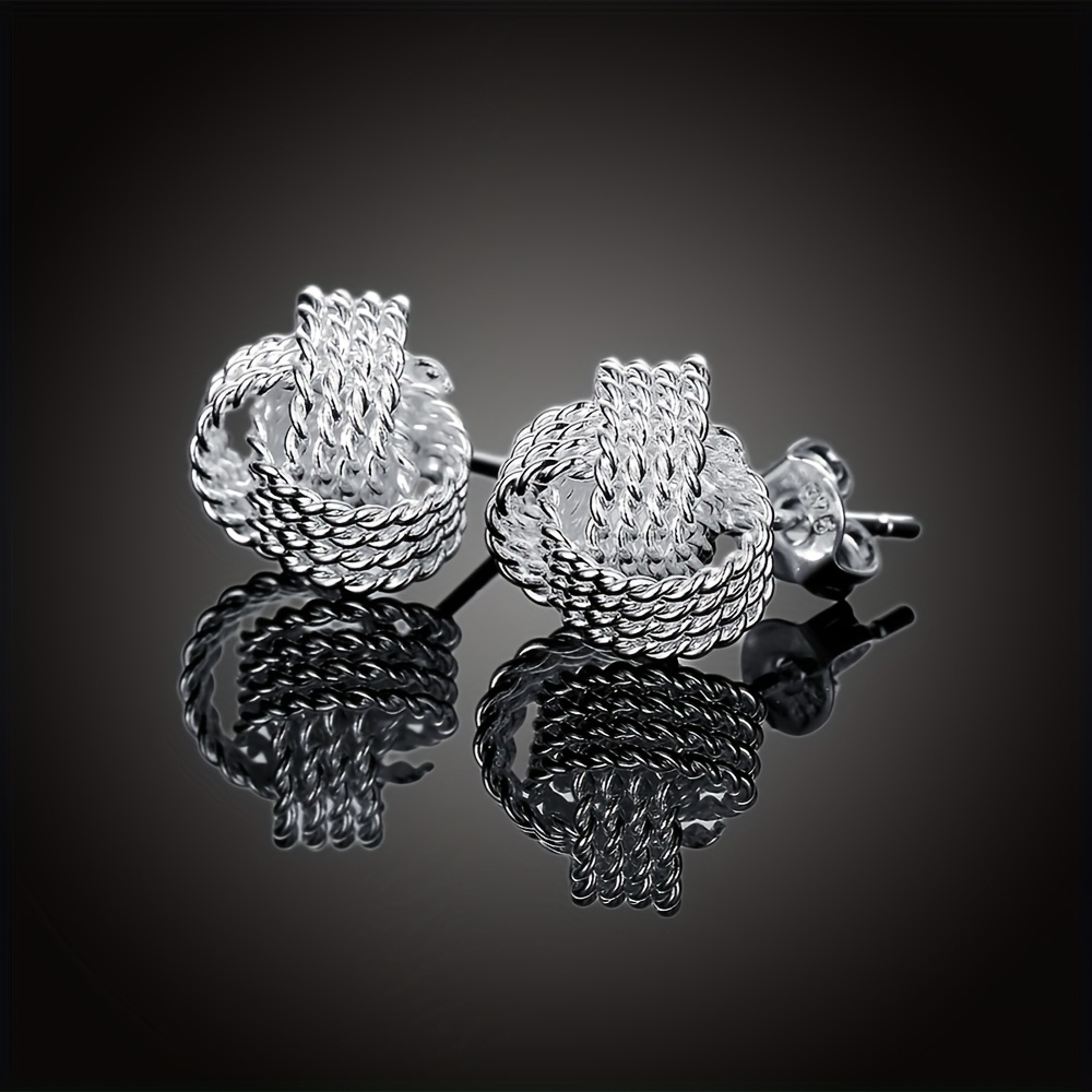 TEMU 2pcs-s925 Sterling Silvery - Woven Mesh Earrings - Hypoallergenic - Stylish And Simple - Gifts For , Christmas, , Valentine's Day