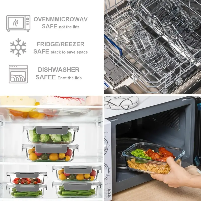 10 pack glass food storage containers with lids meal prep pantry kitchen storage containers for lunch leak proof airtight glass lunch bento boxes for microwave oven freezer and dishwasher Product details 3