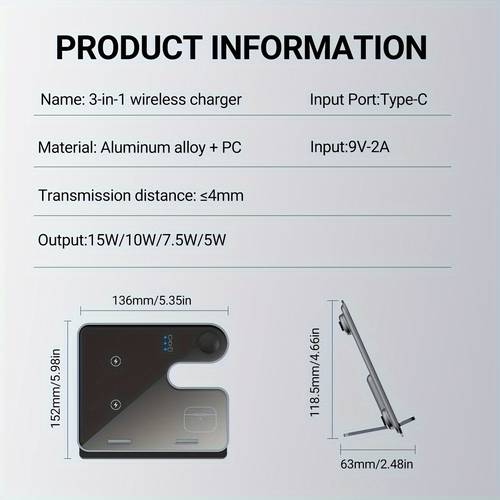 wireless charging station 3in 1 fast charger stand compatible with iphone 16 15 14 11 pro xs 8 plus iwatch series 6 5 3 pro 2