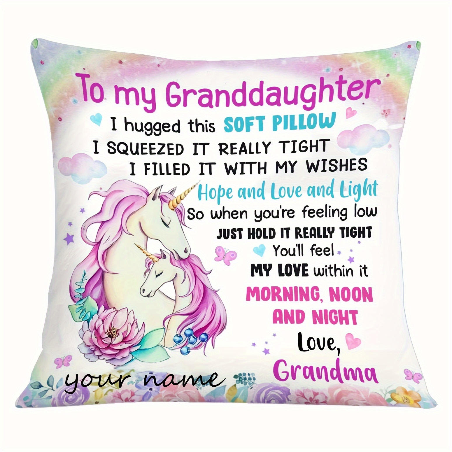 

Unicorn Hug Pillowcase - Personalized , For Mom, , , Granddaughter - For Sofa & Car, , Zip , 18x18 - No