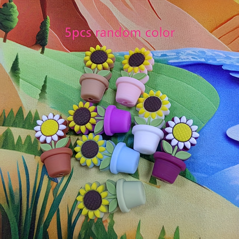 E-shop 5 Stück Zufällige Farbe Sonnenblume Silikon Topfperlen mit Loch für Stifte Schmuck Bastelbedarf