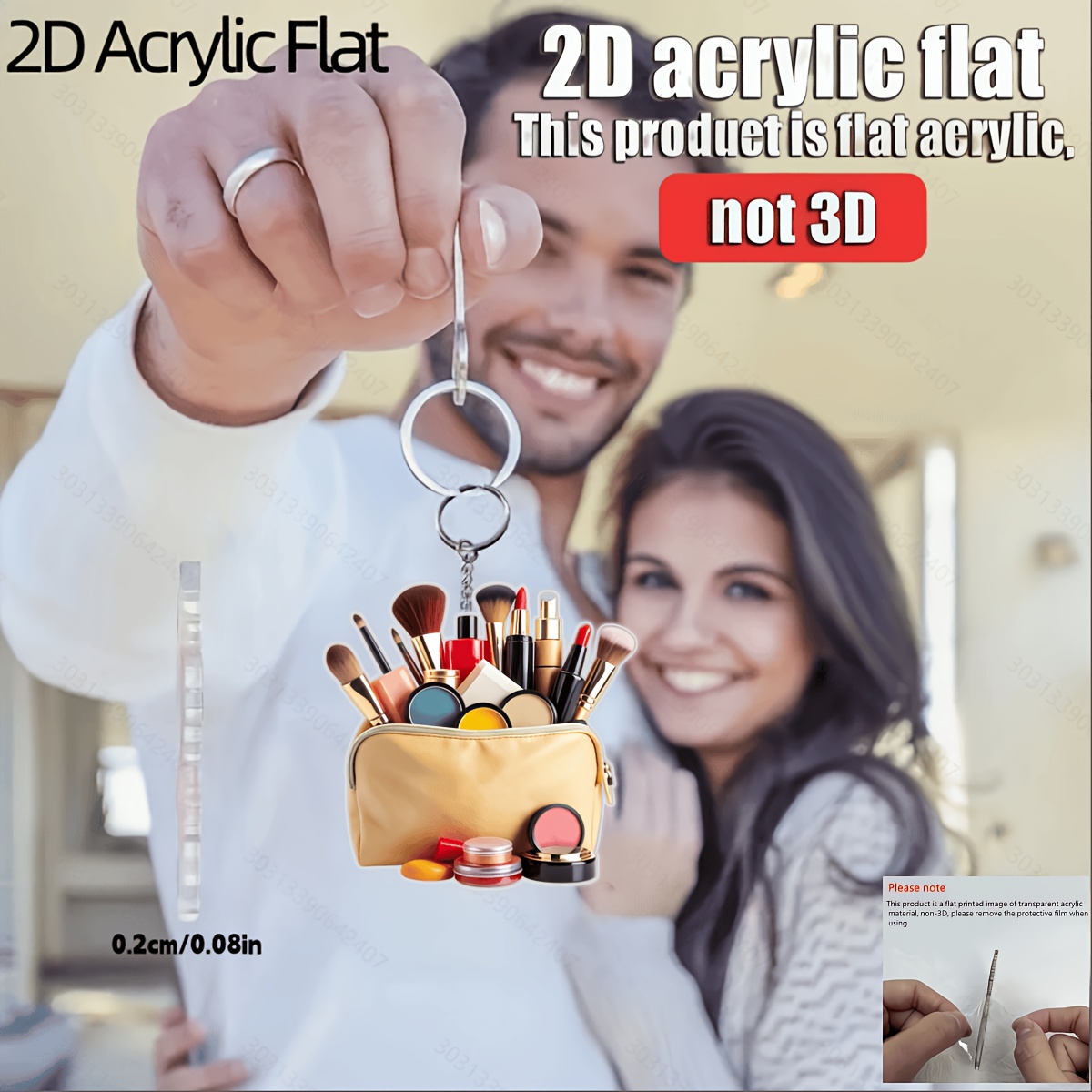 TEMU 2D platte, 2D platte mini make-upspiegel hanger – gemaakt van duurzaam acrylmateriaal, een multifunctionele cosmetische sleutelhanger geschikt