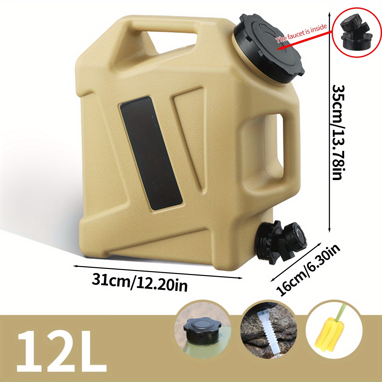 11-12L/2.9-3.2Gal Military Green Portable Water Tank with Faucet - Durable Leakproof Design, Ergonomic Handle & Carrying Straps for Camping, Hiking, Emergency Storage, Water Storage Tank, Hiking Essentials, Robust Construction, Sturdy Construction