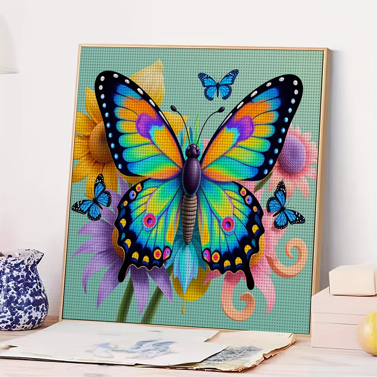 Cross Stitch Kit, Colorful Butterflies and Flowers Pattern