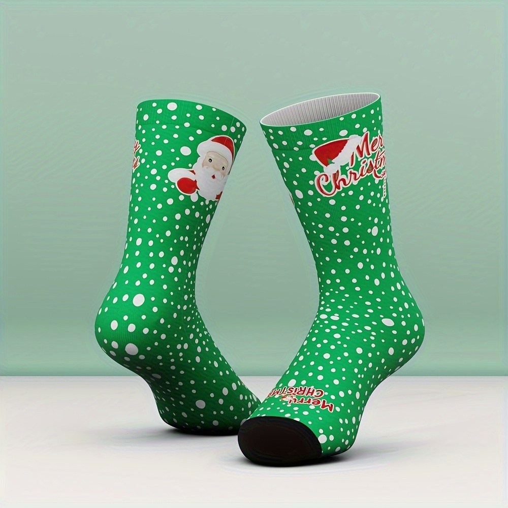 

Christmas Themed Bamboo Crew Socks, Unisex Creative Fashion Novelty, Festive Print With Santa Design, Polyamide (62% Bamboo Fiber, 31% Nylon, 7% Spandex), With Hand Washable Stretch Fabric