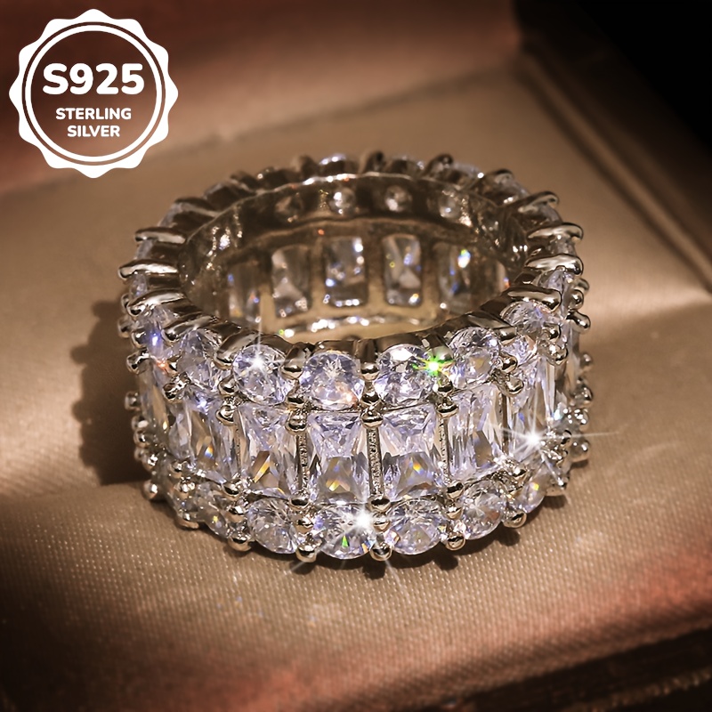 Image of 1pc S925 925 Silvery Plated Fashionable Exquisite Inlaid Princess Synthetic Synthetic Cubic Zirconiaia Unisex Ring Gift, Sizes 6 , High-quality Jewelry, Suitable For Daily Parties.