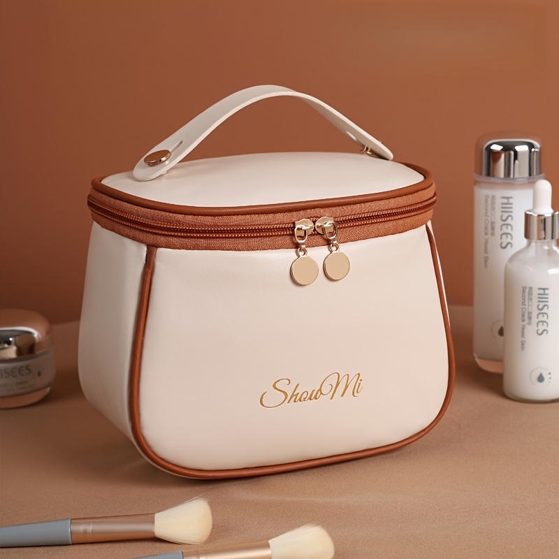 TEMU 1pc Portable Makeup Bag, In Multiple Colors, Standing Makeup Bag - Portable Large Capacity Desktop Makeup Storage Bag, Makeup Bag