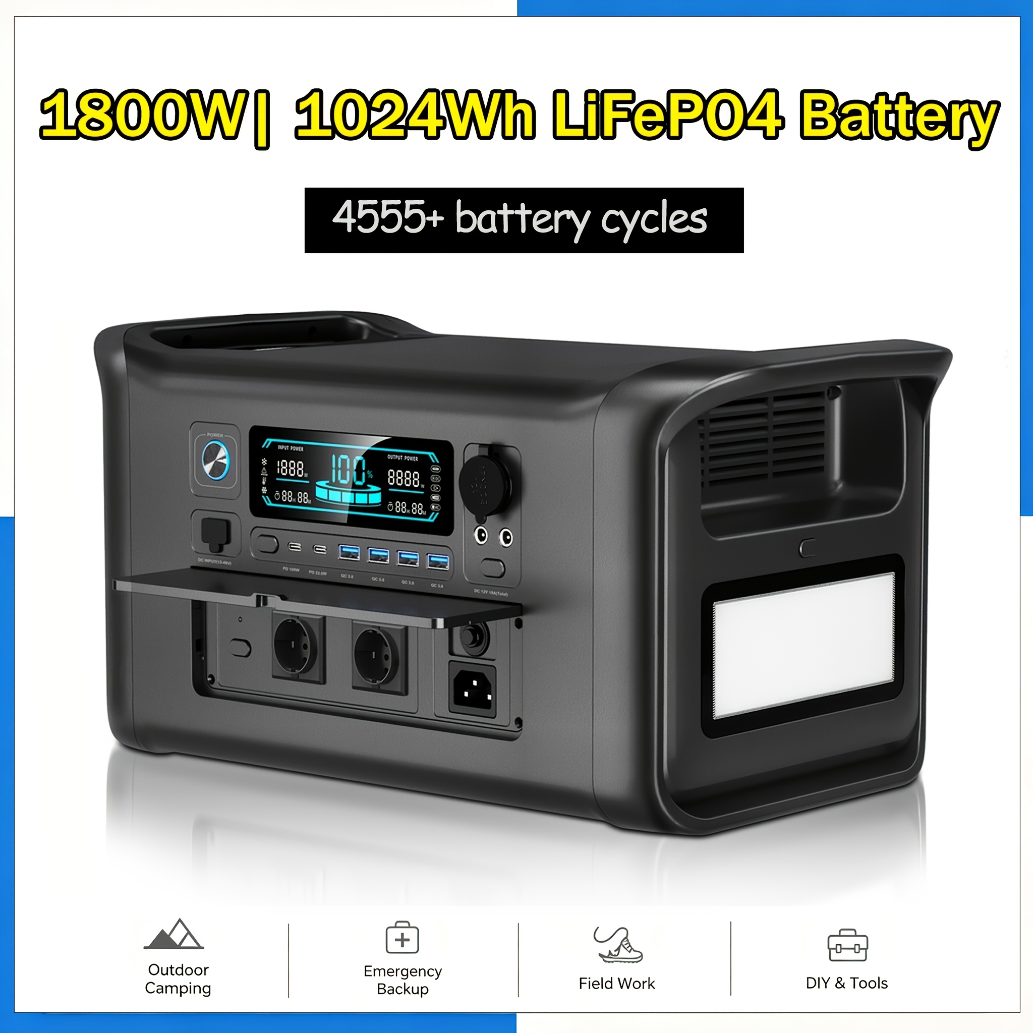 Image of Emergency Generator 1024wh, 1600w Output, With 11+ Multi-output Ports 4555+ Cycles 16-layer Bms Protection, For Iphone 18 Pro Max, For Iphone Duo, Suitable For Outdoor Camping Home Backup