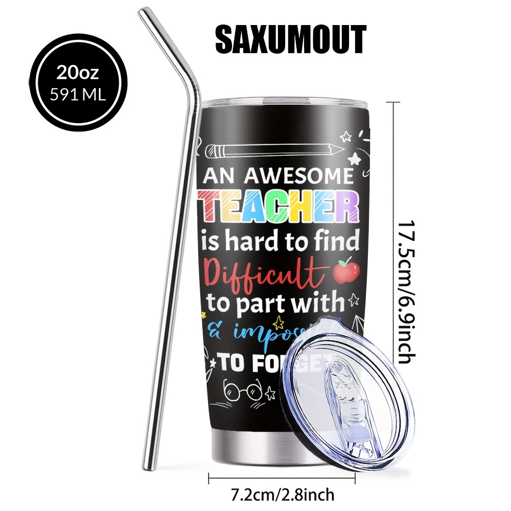 TEMU Awesome Teacher Coffee Cups, 20oz Stainless Steel Insulated Tumbler With Lid & Straw, Double Wall Bottle, Travel Mug, Santa Claus Gift, Stocking