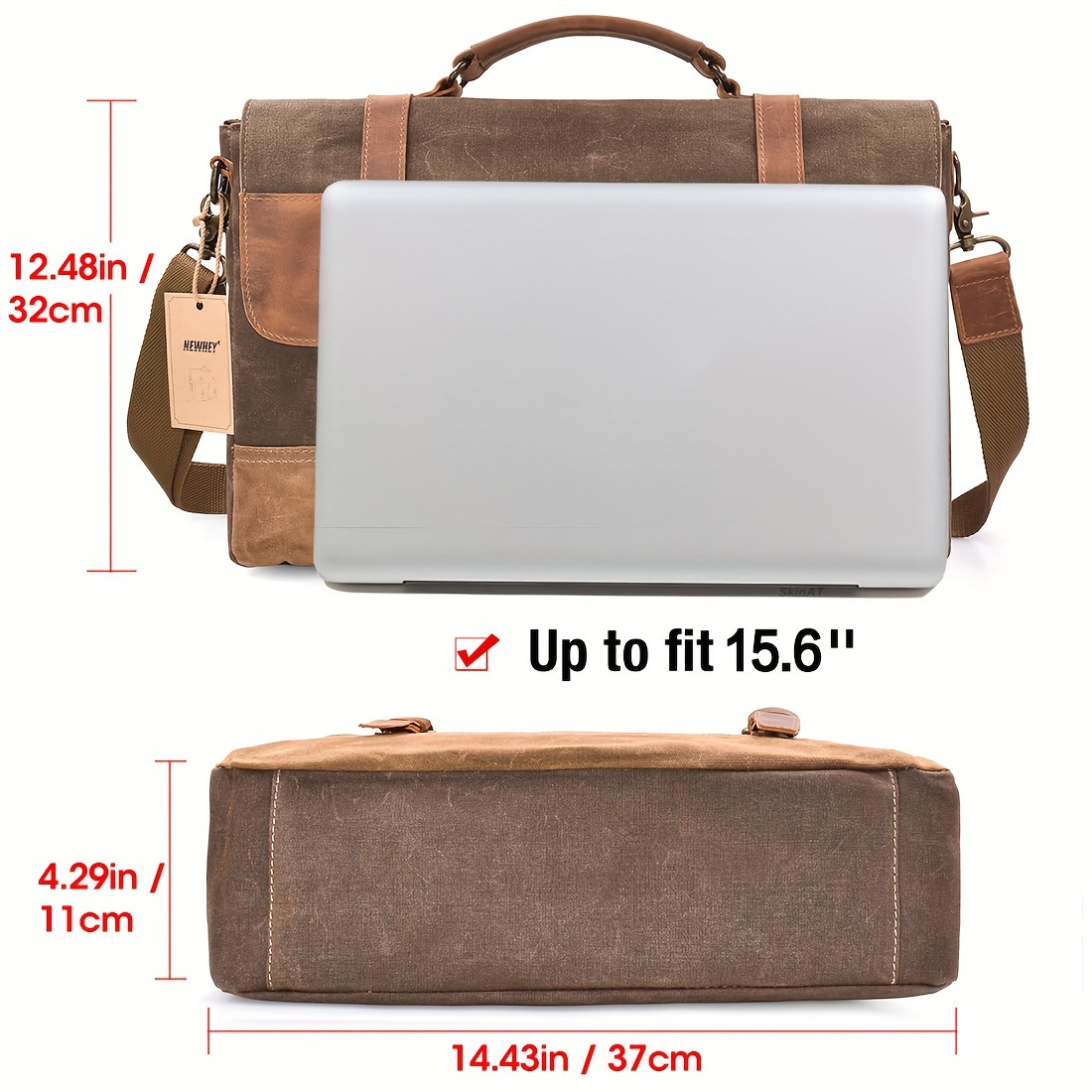 1pc Men\'s Waterproof Vintage Briefcase, Large Business Laptop Storage Satchel Bag