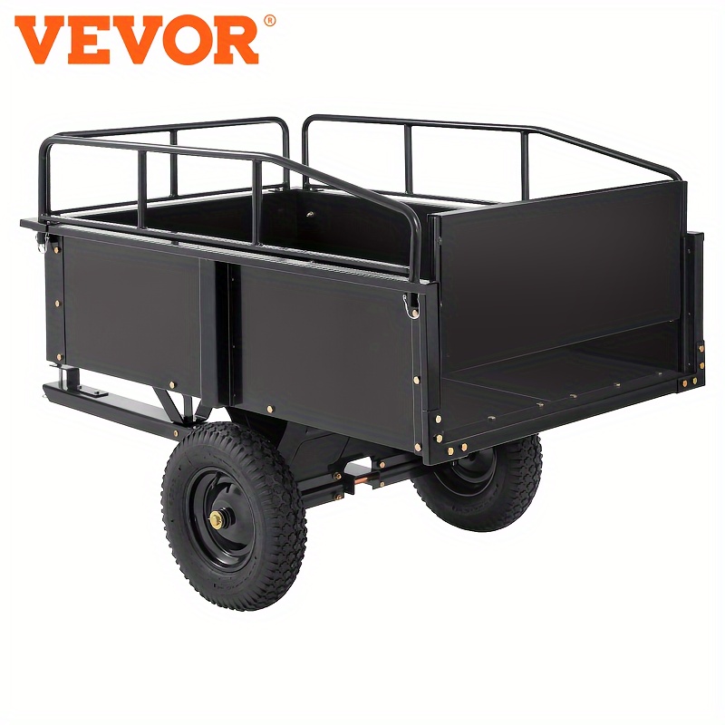 

Vevor Heavy Duty Atv Trailer Steel Dump Cart, 750-pound 15 Cubic Feet, Garden Utility Trailer With Removable Sides For Riding Lawn Mower Tractor