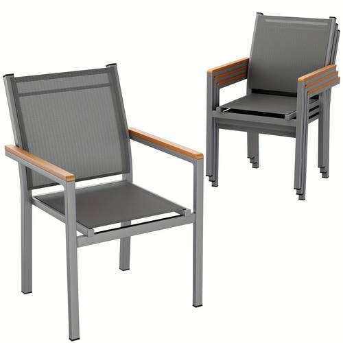 2 4pcs dining chair stackable garden chair fabric wpc armrest aluminum frame suitable for garden courtyard balcony restaurant load bearing 150 kg single chair weight 3 2kg