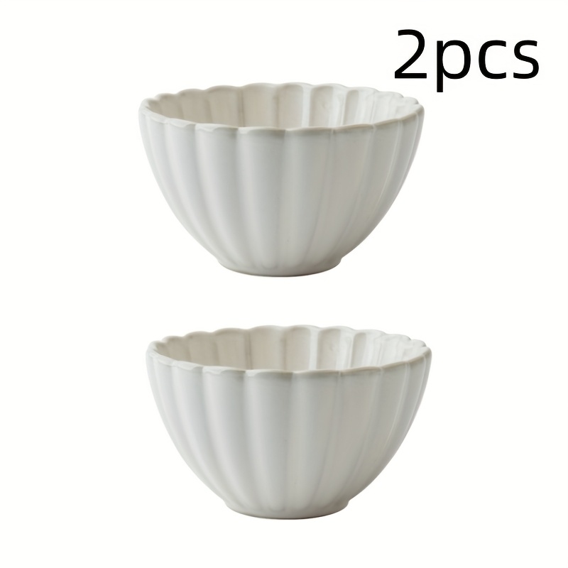 Image of 2pcs (4.52in X 2.75in X 1.96in) 300ml Super Beautiful Lace Bowl 4.5-inch Bowl Relief Ceramic Rice Bowl Retro Kiln- Small Bowl High Aesthetic Congee Bowl