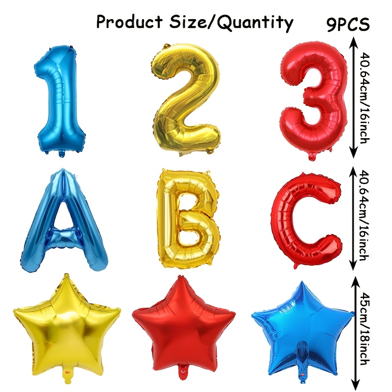 Image of 9pcs 16-inch And 18-inch Star-shaped Aluminum Foil Balloons, In Red, Blue And Film, Suitable For Classroom Decoration On Day Of School And Essential Items For Welcome Back Party.