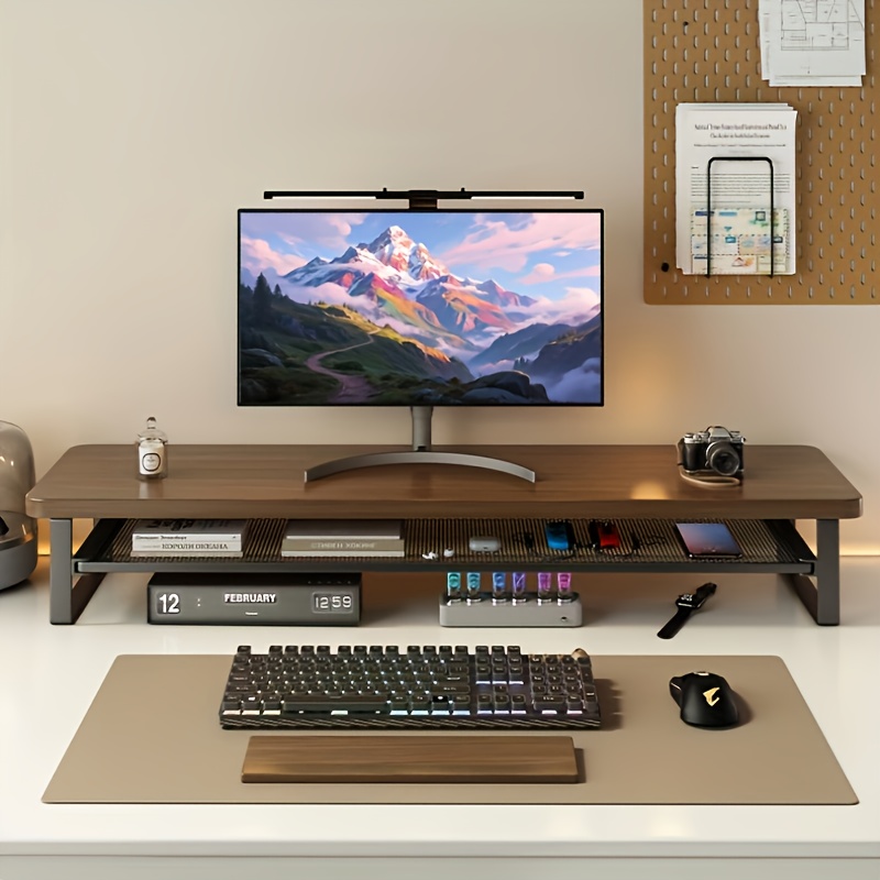 1pc White Walnut Wood Color [Sea Transport] Double-Layer Computer Heightening Stand, Heat Dissipation Rack, with Drawer Layered Storage, Desktop Organizer, Multi-Functional Monitor Stand, Sturdy Structure, Thickened Plate, Not Easy to Damage, Good Helper for Home Or Office Modern Monitor Riser Stand with Easy-Pull Drawer & Multi-Color Options - 70X22Cm Iron Frame Desktop Organizer, Sleek Minimalist Design for Home Office, Gaming Setup, Durable Metal Construction, Home Office