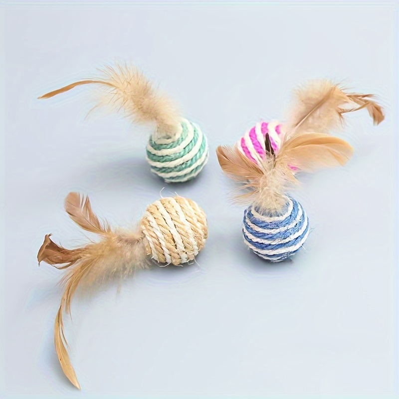 

4pcs Sisal Feather Cat Toy Balls - All Breed Sizes, Uncharged, No Battery Required