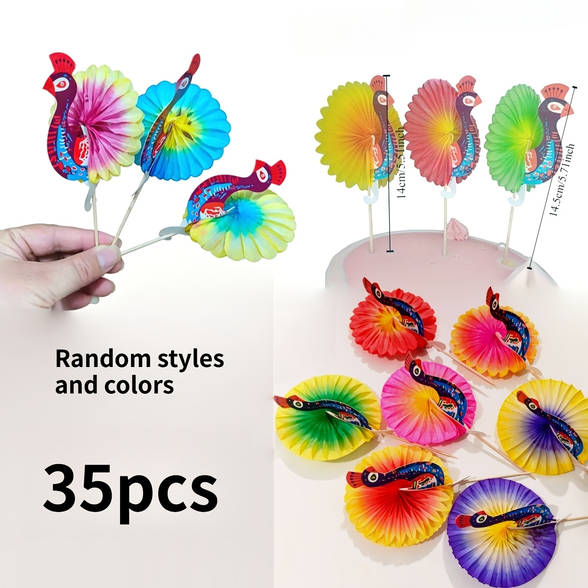 Image of 35pcs Random Color Peacock Fruit Plate Cocktail Mini Paper Umbrella, Hawaiian Cocktail Decorative Fruit Platter, Summer Party Fun Beverages Theme Activities And Festival Supplies