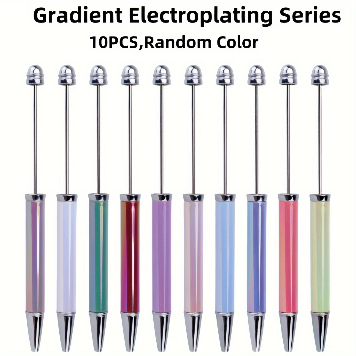 

10pcs Premium Electroplated Gradient Beaded Ballpoint Pens, Assorted Styles - , Ideal For Diy Crafts With Wood, Silicone & Acrylic Beads - & School Supplies Gift Set