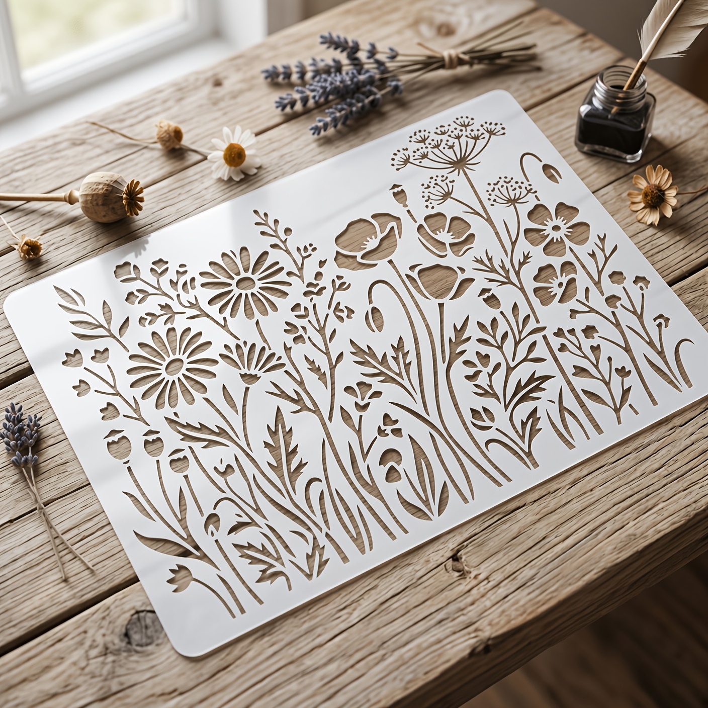 TEMU 1pc And Poppy Hollow Template - Suitable For Paper, Fabric, Wall, Photo Frame - Reusable And Washable Craft Template, , Ideal For Spring