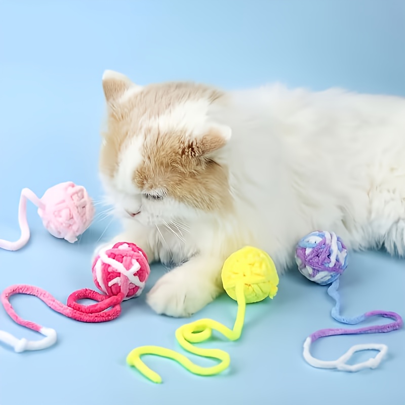 2/4pcs Random Colors Pet Ball Toy, Cat Self-Entertainment Chew and Tease Toy, Random Colors, Tail Ball with Colorful Thick Knitted Ball and Bell, Pet Interactive Toy