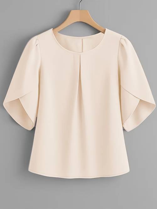 womens fashionable elegant chest pleated cuff short sleeve shirt