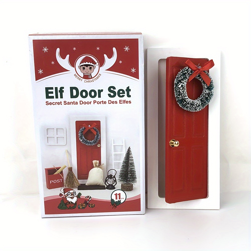 

Christmas Elf Door Set - Seasonal Decorative Wooden Fairy Door With Accessories - Festive Holiday And Halloween Decoration, No Electricity Required