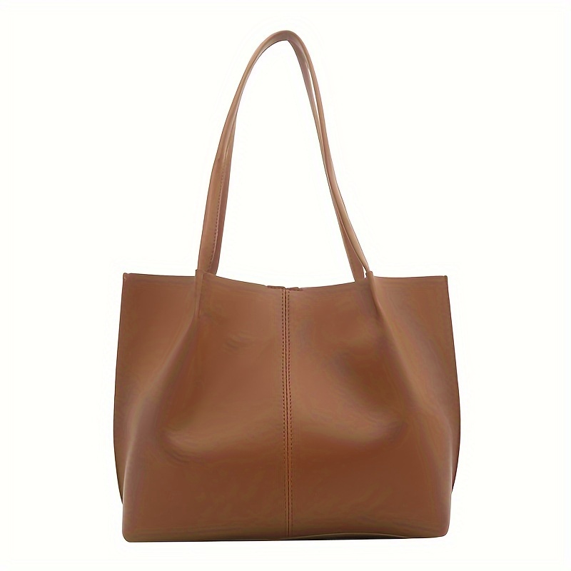 

Women's Fashion Tote Bag, Casual Large Capacity, Vintage Solid Color Pu Shoulder Bag, Chic Commuter Underarm Carry All
