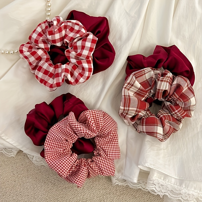 

6- Scrunchies Set For Women - Assorted , & , Checkered , -out , For Bun & Ponytail, For