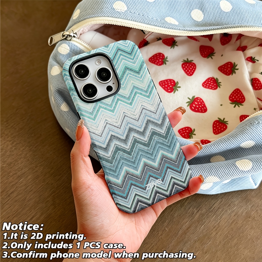 TEMU Phone Case: 2d Printed Teal Chevron Gradient Phone Case Suitable For Iphone 17 16 16e 15 14 13 12 11 Pro Max Xr Xsmax 8 7 Plus Hard Pc