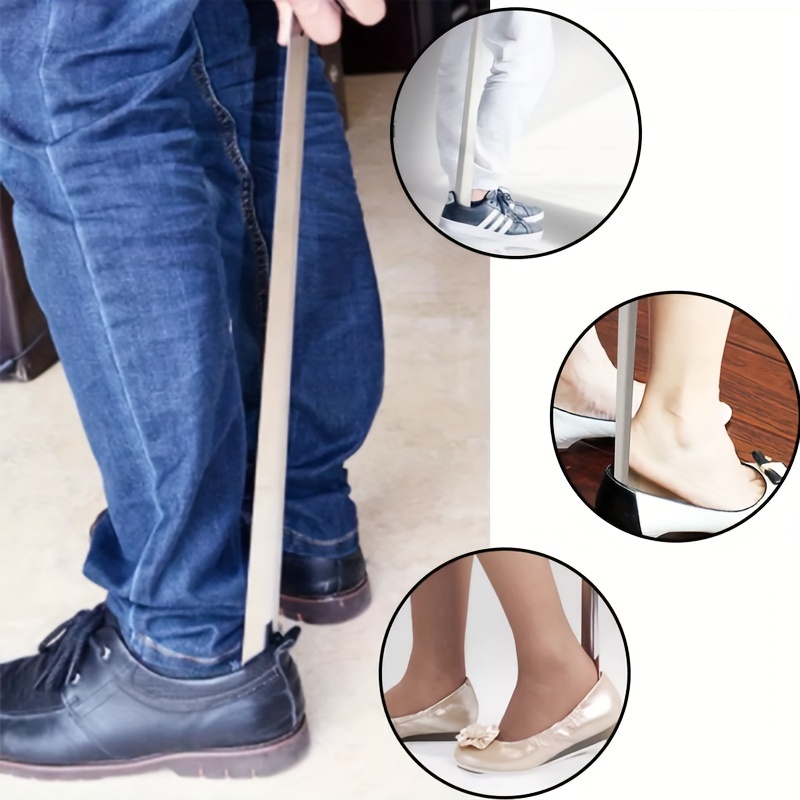 TEMU Stainless Steel Shoe Puller Set, 24. 47-inch Long Handle And 6. 1-inch Travel Size - Ergonomic Grip, Metal Shoe Puller, Suitable For Men And