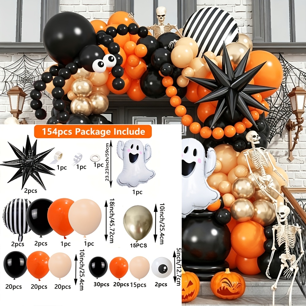 TEMU Set di palloncini giocoso per Halloween da 154 pezzi con , palloncini in lattice , metallo abbinati a simpatici , esplosive, palloncini in
