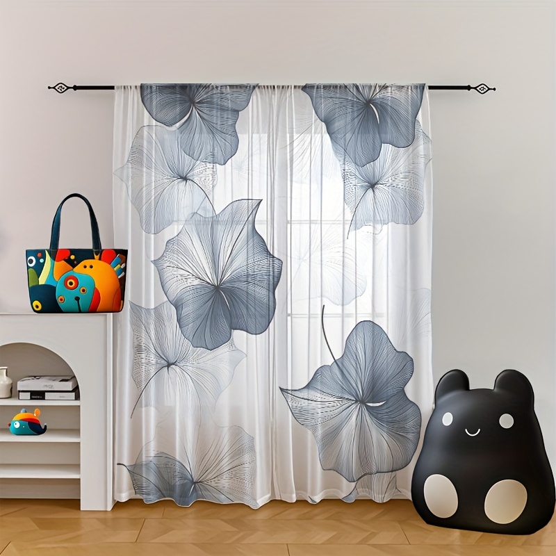 TEMU 2 pezzi Eleganti Tende Semi-Trasparenti con Motivo Blu e | Ideali per Camera da Letto, Soggiorno, Sala da , Adatte per Decorazioni di Natale e