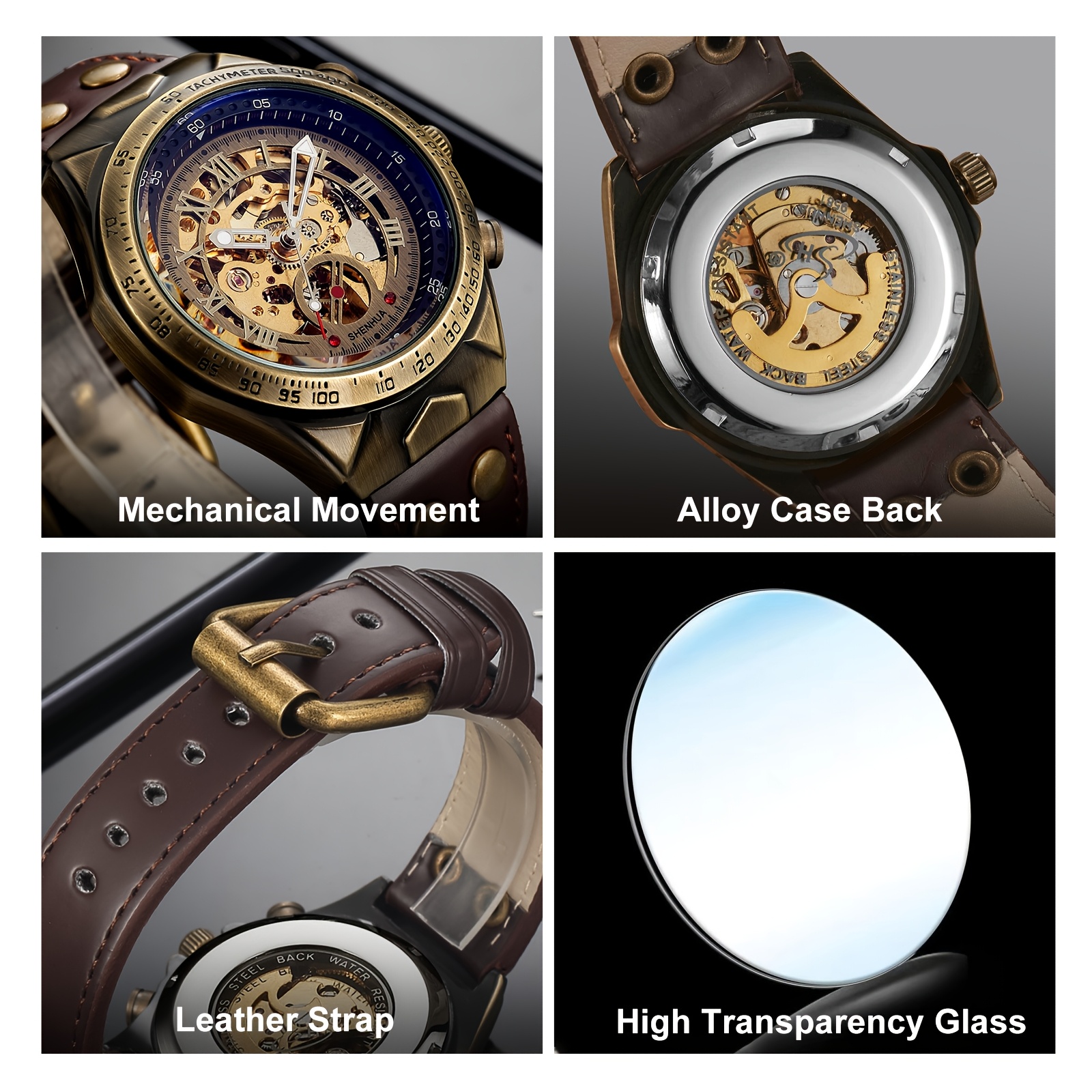 1 Men'S Automatic Mechanical Watch - Classic Hollow Dial Retro Luxury Watch with Exposed Skeleton Movement, Golden-Tone Hands & Roman Numerals, Precision Timekeeping, Durable Silicone Strap - Ideal Gift for Men, Christmas, Birthdays