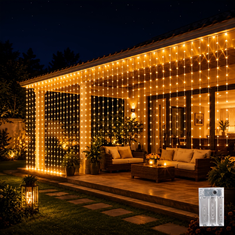 TEMU Guirlandes Lumineuses à pour Rideaux 300 LED, X Guirlandes avec Blanc Chaud, Blanc Froid ou Éclairage Multicolore, Guirlandes de Rideaux pour