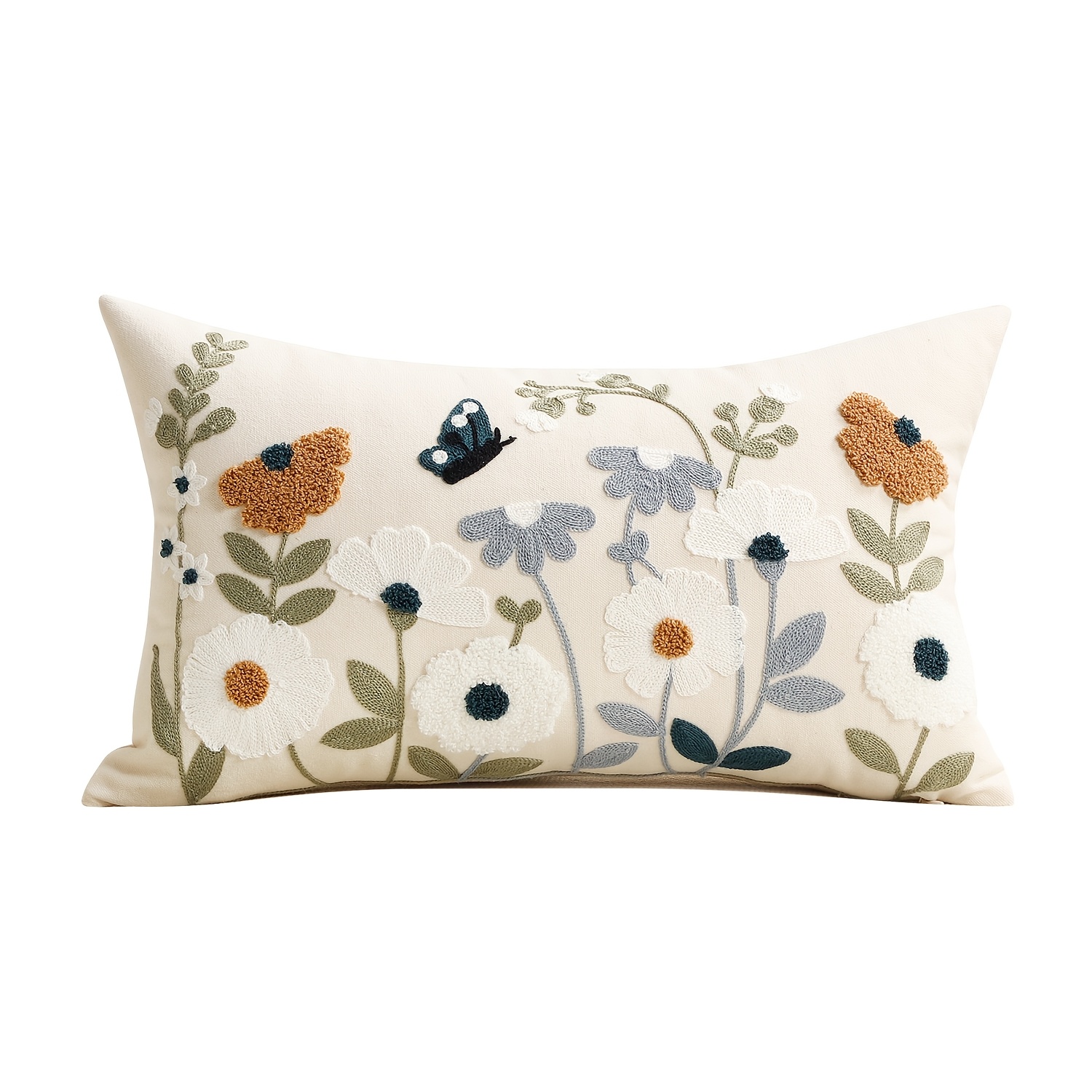 TEMU 1pc Canvas Embroidered Throw Pillow Covers 12x20 Inch Summer Decorative Pillow Covers With Zipper Aesthetic Cute Design Throw Pillowcases For