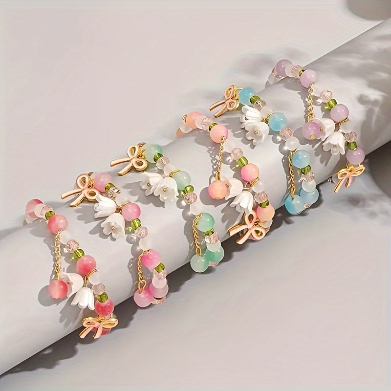 

6pcs Colorful Glass Beads Beaded Bracelet Set Style Hand String Jewelry Decoration