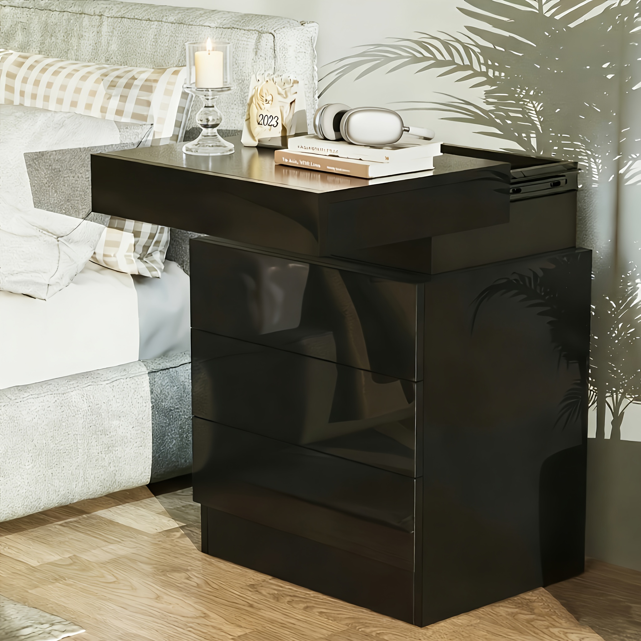 TEMU 1-Pack Tavolino da Moderno Scandinavo con Scorrevole Privacy & 3 Cassetti, - Comodino, Tavolino per /, Mobile per Ufficio, Comodino per Piccoli